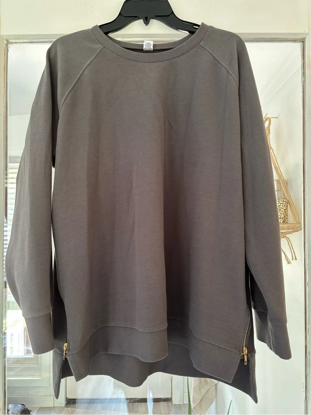 Relaxed Charcoal Crewneck Sweater with Side Zips
